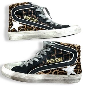 GOLDEN GOOSE Mid Star Leopard Print Leather Sneakers